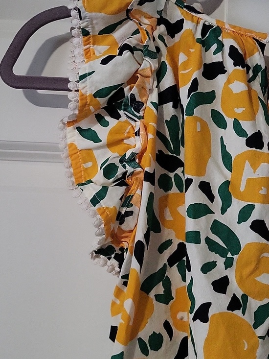 THML Floral Ruffle Sleeve Cotton Blouse Yellow Green Women’s Small - Picture 6 of 8